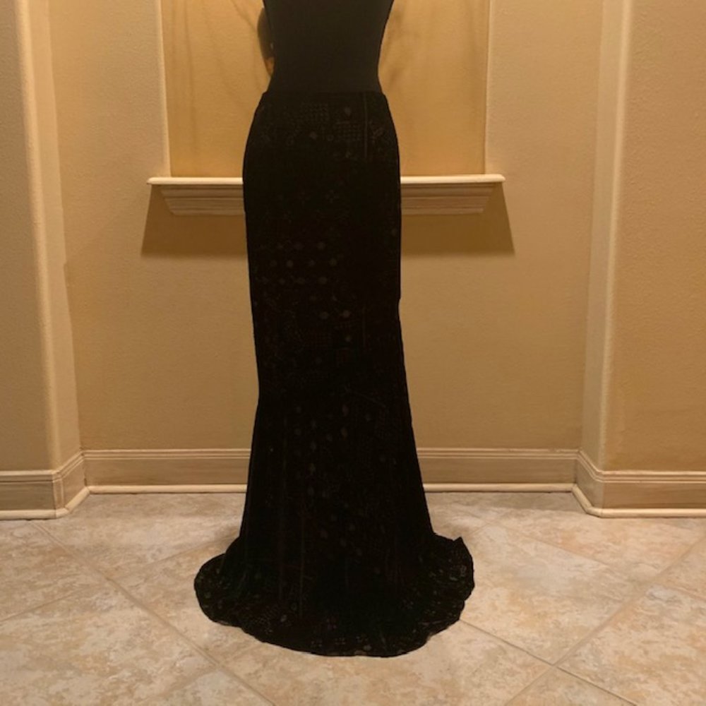 David Meister Black Velvet Burnout Maxi Skirt